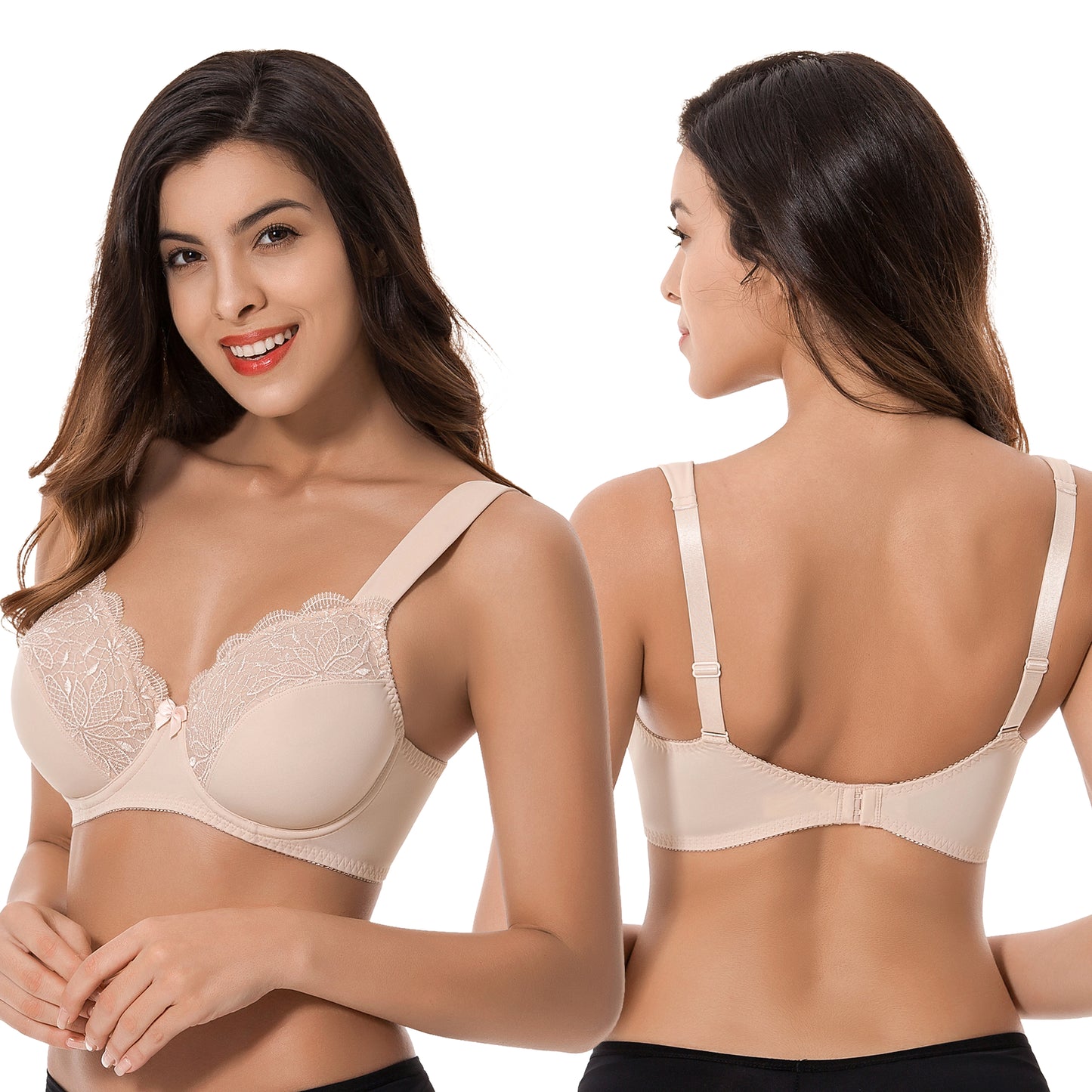 Plus Size Unline Minimizer Underwire Bra with Embroidery Lace-3Pack