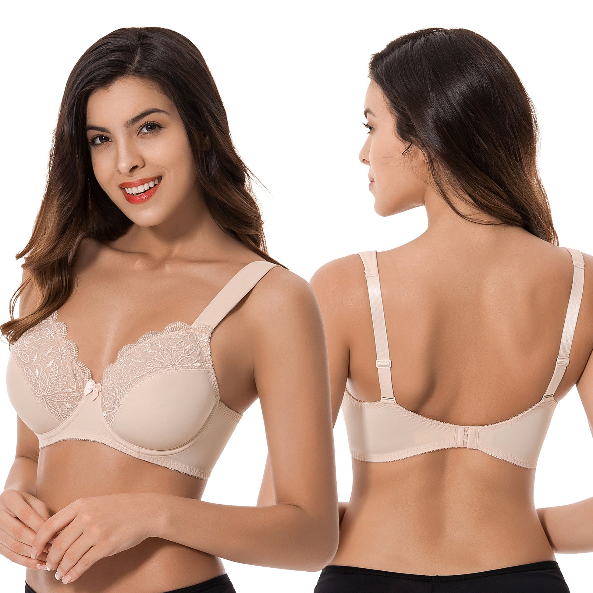 Curve Muse Plus Size Minimizer Underwire Unlined Bras with Embroidery  Lace-3Pack Size:48DD