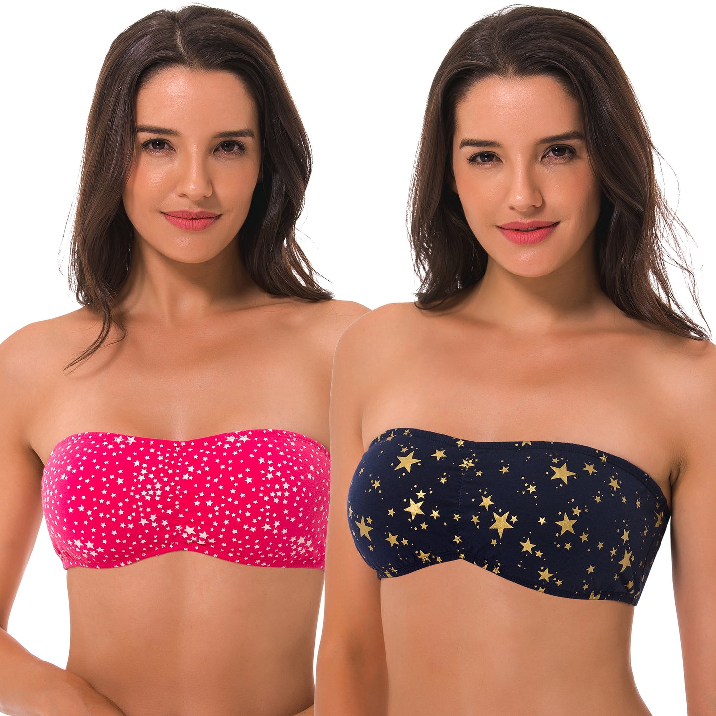 Women's Cotton Bandeau Wirefree Strapless Bra Crop Tube Top-2 Multi-Color Pack