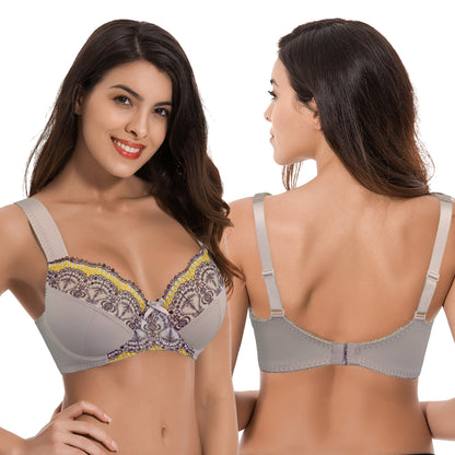 Plus Size Minimizer Underwire Bra With Lace Embroidery