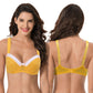 Women's Plus Size Underwired Unlined Balconette Cotton Bra-3Pack-Navy Print,Navy,Yellow