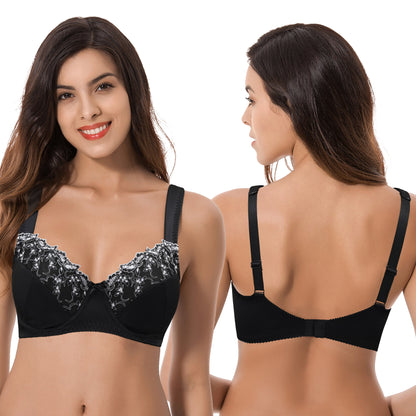 Women's Plus Size Minimizer Underwire Bra With Lace Embroidery