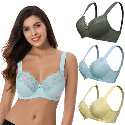 Plus Size Unlined Minimizer Underwire Bra with Embroidery Lace