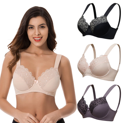 Plus Size Unlined Minimizer Underwire Bra with Embroidery Lace