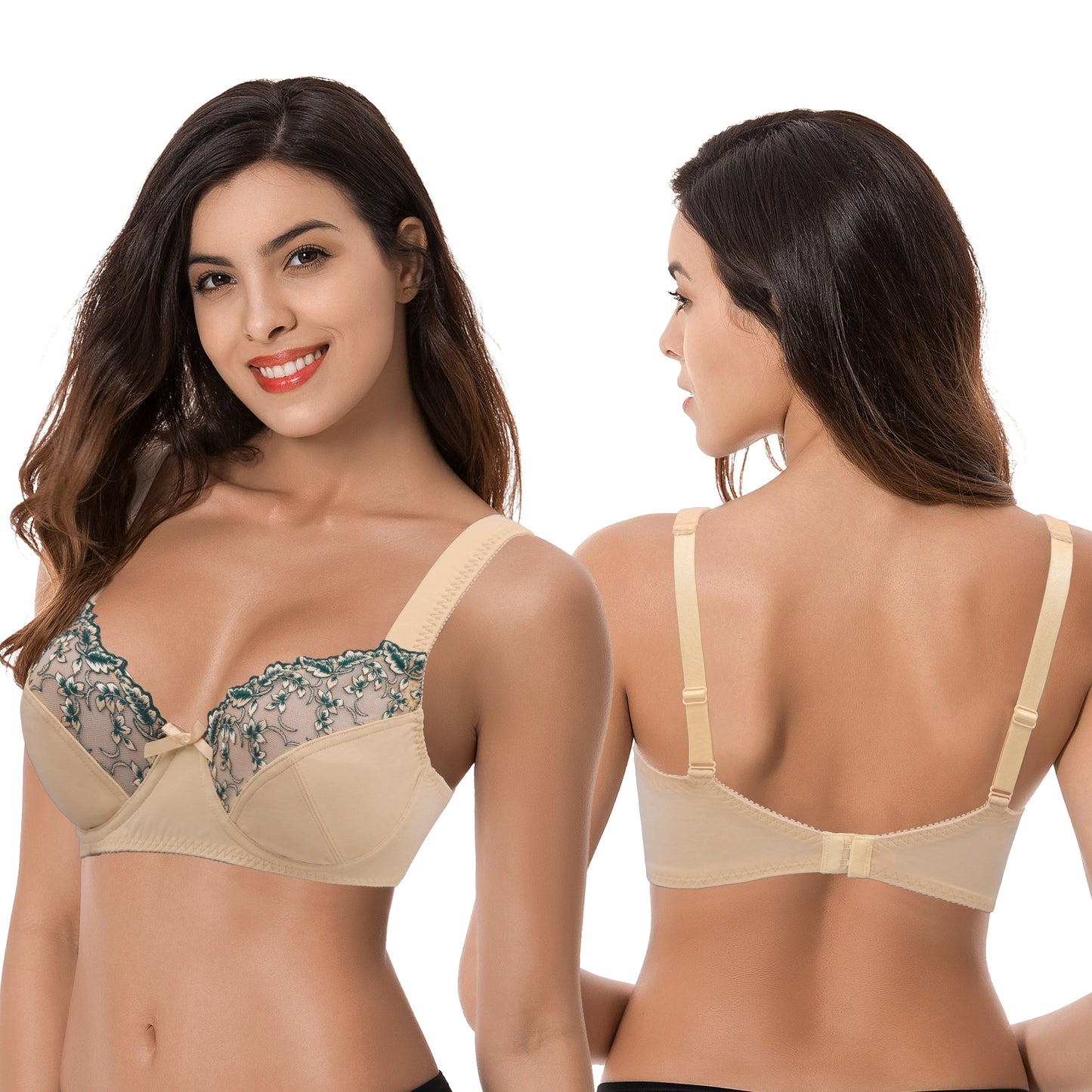 Women's Plus Size Minimizer Underwire Bra With Lace Embroidery