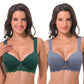 Women's Lightly Padded Underwire Lace Bra with Padded Shoulder Straps-2PK-GRAY-BLUE, DARK GREEN