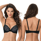 Women's Plus Size Push Up Add 1 and a half Cup Underwire Mesh Bra -2PK-BLACK,REDBLACK/BURGUNDY