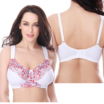 Plus Size Minimizer Unlined Wirefree Bra with Lace Embroidery-3Pack