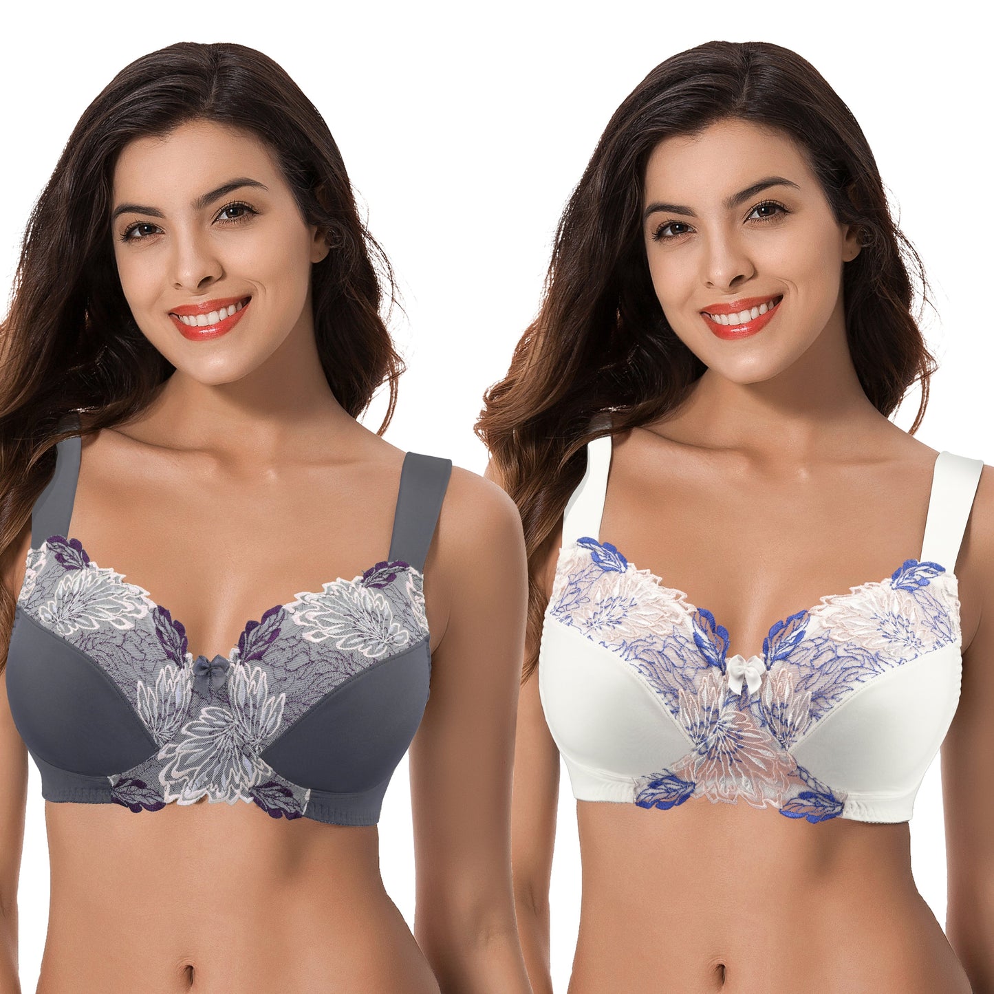 Women's Plus Size Minimizer Wireless Unlined Bra with Embroidery Lace