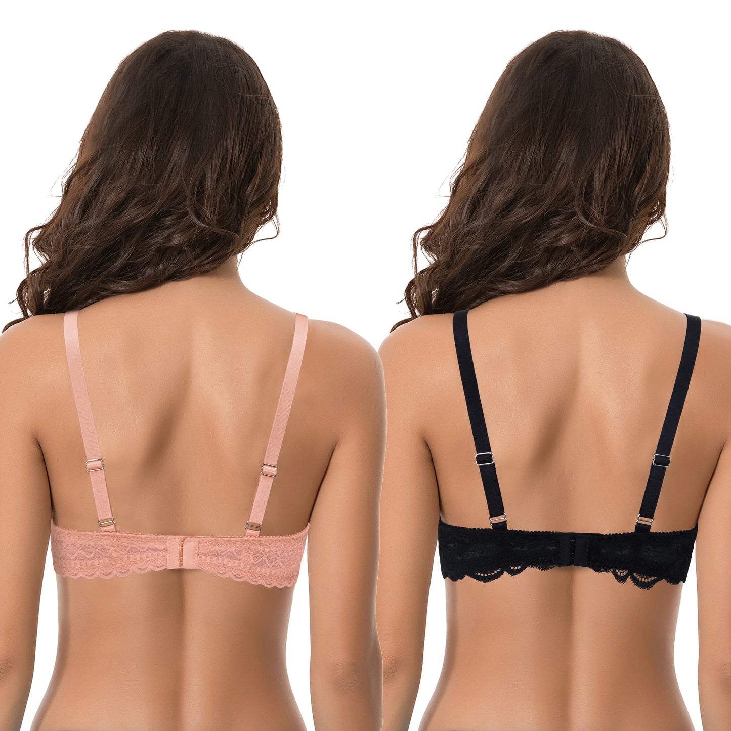 Women's Plus Size Push Up Add 1 Cup Underwire Perfect Shape Lace Bras-2Pk-Black,Peach
