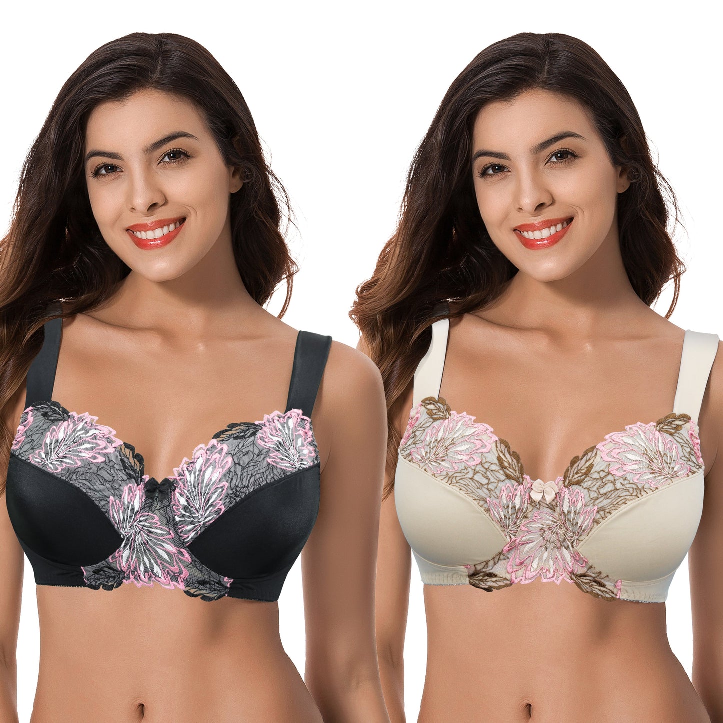 Women's Plus Size Minimizer Wireless Unlined Bra with Embroidery Lace
