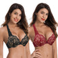 Women's Plus Size Add 1 and a half Cup Push Up Underwire Convertible Lace Bras -2PK-Black,Red