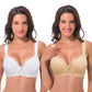 Women's Lightly Padded Underwire Lace Bra with Padded Shoulder Straps-2PK-WHITE,NUDE