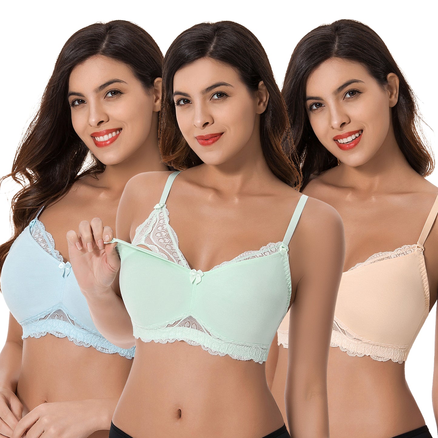 Plus Size Nursing Cotton Unlined Wirefree Bra With Lace Trim