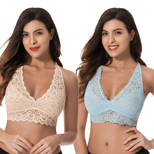 Curve Muse Plus Size Nursing Cotton Unlined Wirefree Bra With Lace Trim-2  Pack-Slate,White-36C/80C price in UAE,  UAE