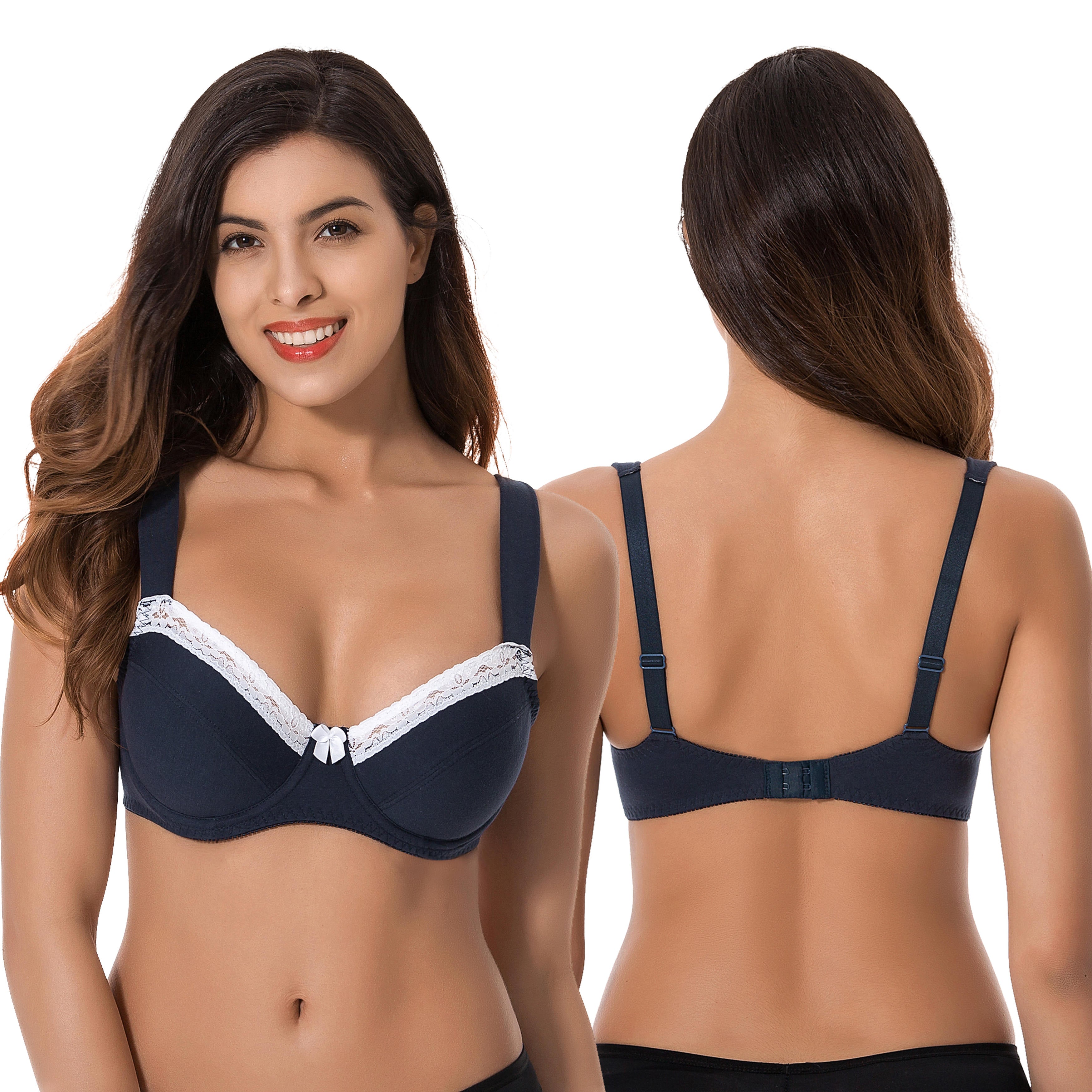 Curve Muse Womens Plus Size Underwired Unlined Balconette Cotton Bra 3pack 6781