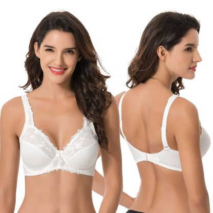 Plus Size Minimizer Underwire Unlined Bra with Embroidery Lace