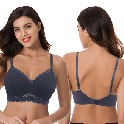 Plus Size Nursing Cotton Unlined Wirefree Bra With Lace Trim