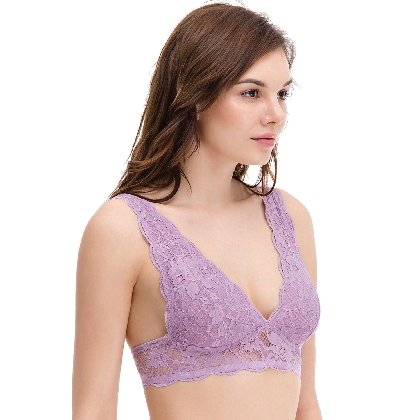 Plus Size Plunge Unlined Bralette with Floral Lace