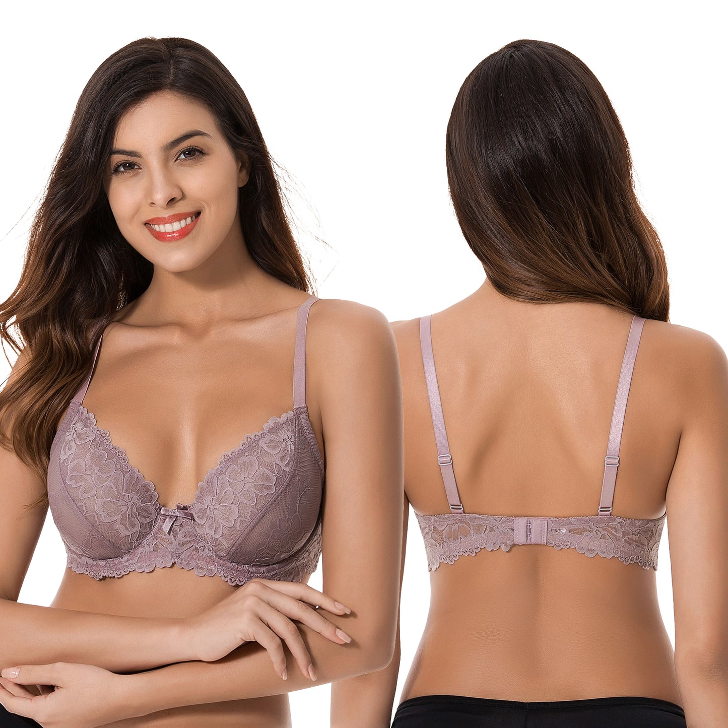 Semi-Sheer Balconette Underwire Lace Bra and Scalloped Hems (3 Pack)