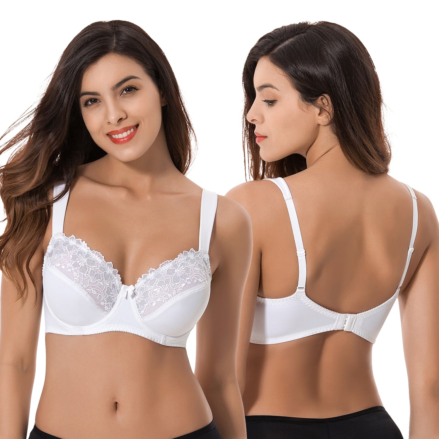 Plus Size Minimizer Underwire Bra with Embroidery Lace-3Pack