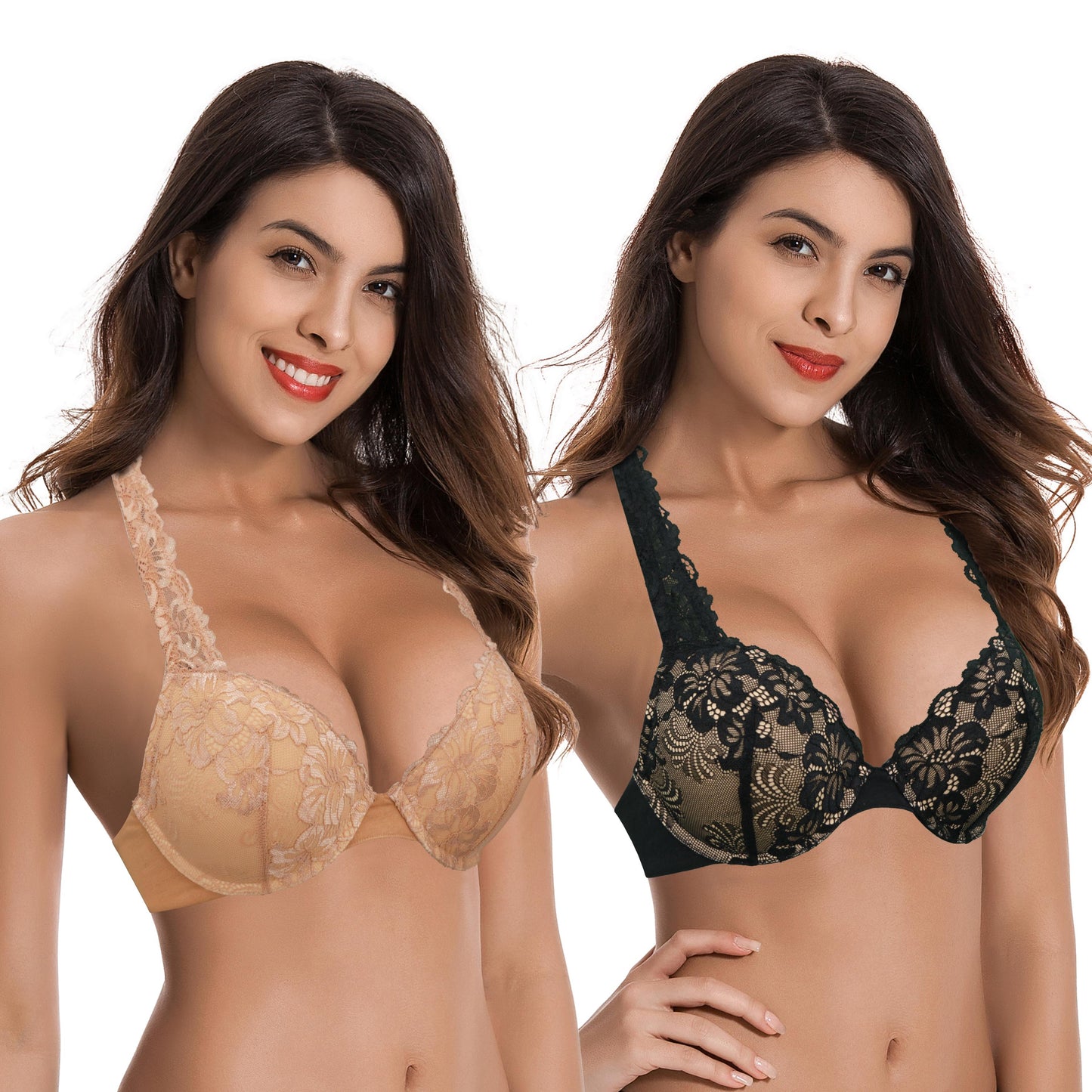 Women's Plus Size Add 1 and a half Cup Push Up Underwire Convertible Lace Bras