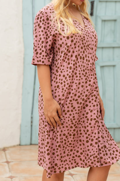 Women's Plus Size Floral Print Button Short Sleeve V Neck Flowy Dress