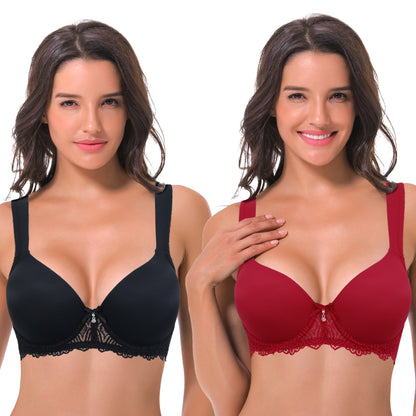 Women's Lightly Padded Underwire Lace Bra with Padded Shoulder Straps