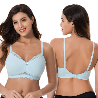 Plus Size Nursing Cotton Unlined Wirefree Bra With Lace Trim