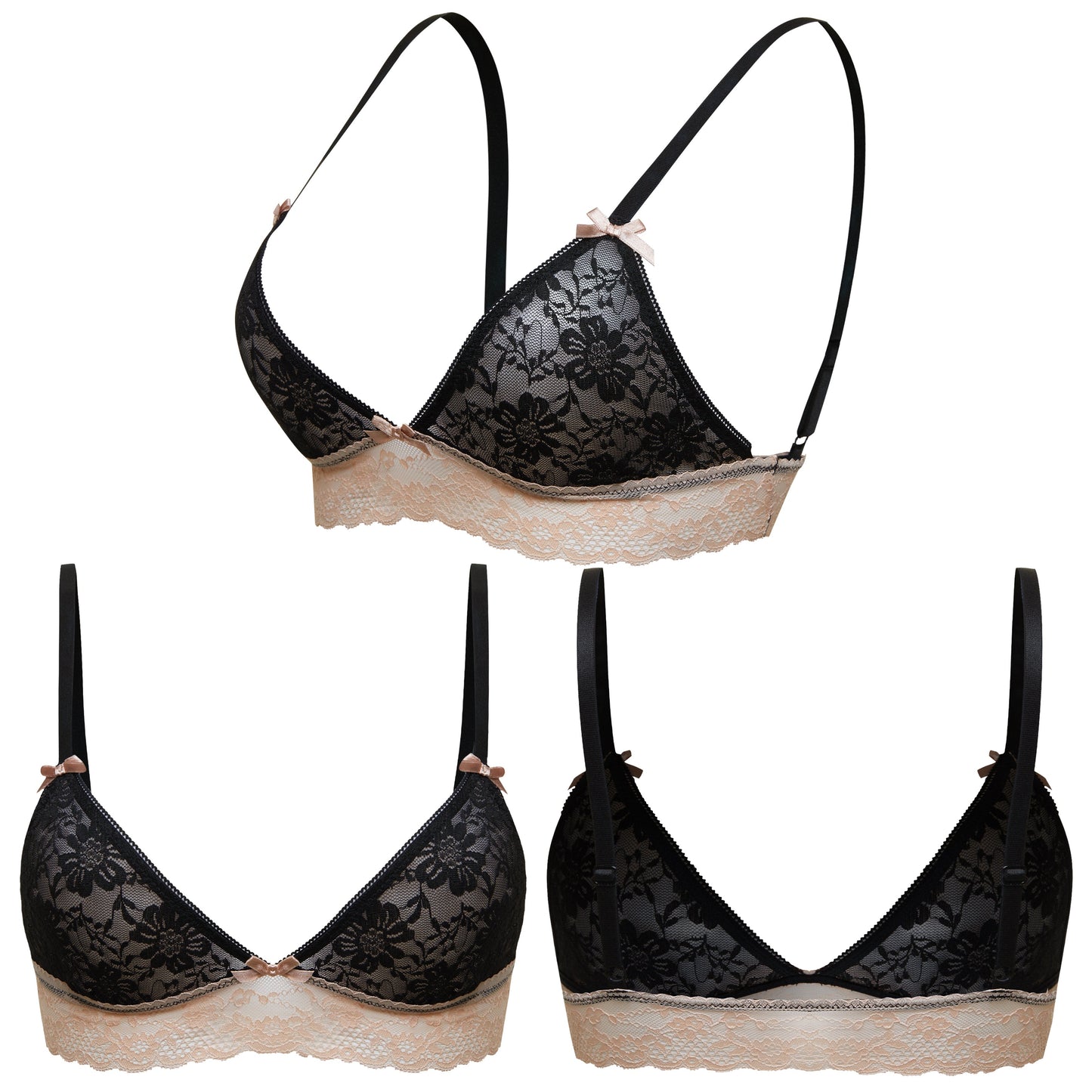 Women's Lace Plunge Unlined Wirefree Bralette with Thin Adjustable Straps Unpadded