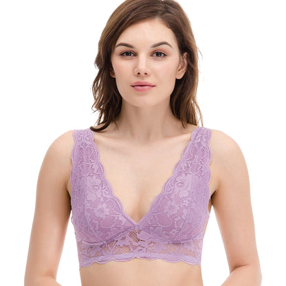 Plus Size Plunge Unlined Bralette with Floral Lace
