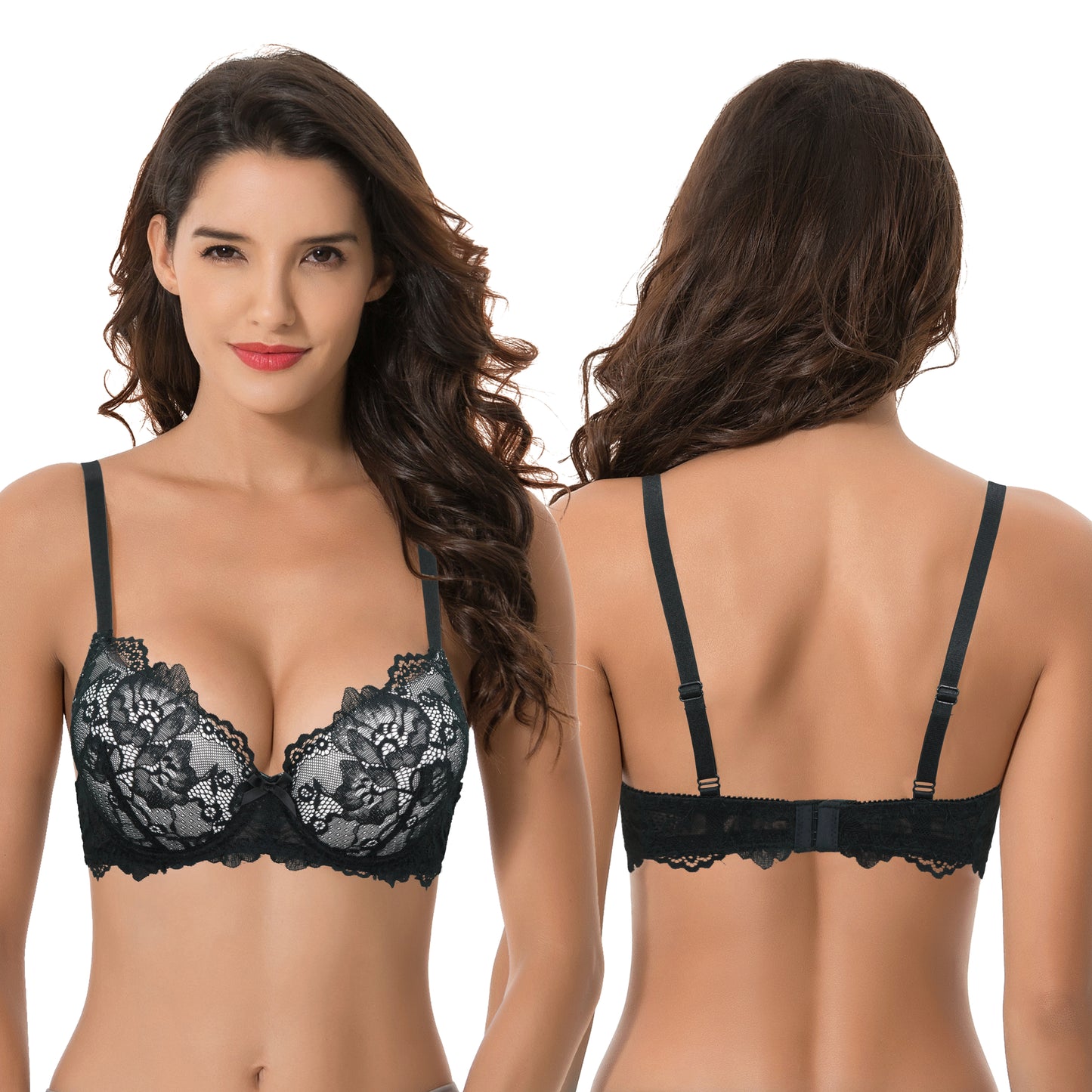 Women's Plus Size Push Up Add 1 Cup Underwire Perfect Shape Lace Bras