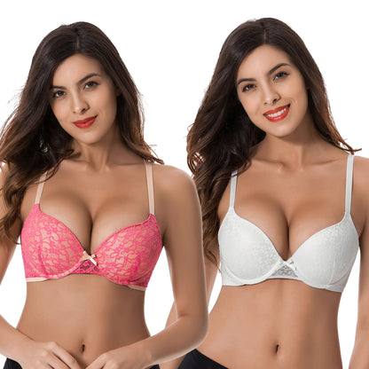 Women's Plus Size Perfect Shape Add 1 Cup Push Up Underwire Lace Bras