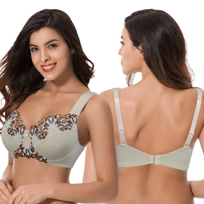 Women's Plus Size Minimizer Wireless Unlined Bra with Embroidery Lace