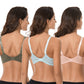 Women's Plus Size Minimizer Unlined Underwire Full Coverage Bra-3PK-GREEN,PINK,LT BLUE