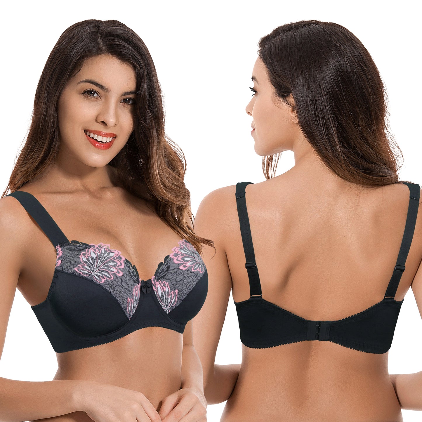 Women's Plus Size Minimizer Underwire Unlined Bra with Embroidery Lace