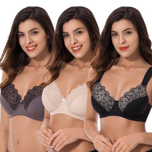 Plus Size Unlined Minimizer Underwire Bra with Embroidery Lace