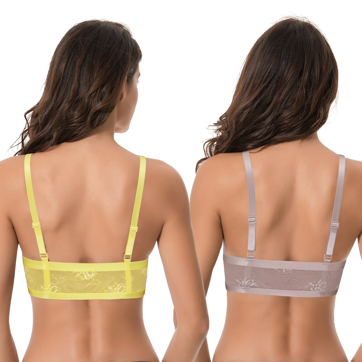 Women's Plus Size Full Coverage Underwire Front Close Bras-2PK-Yellow,Grayish Brown