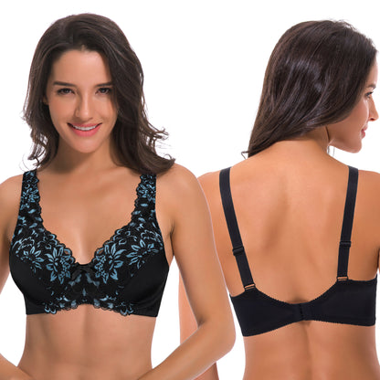Women's Minimizer Unlined Underwire Bra With Lace Embroidery