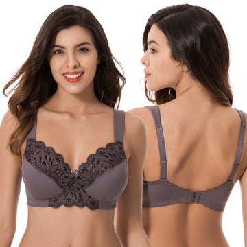 Plus Size Unlined Minimizer Underwire Bra With Embroidery Lace-3