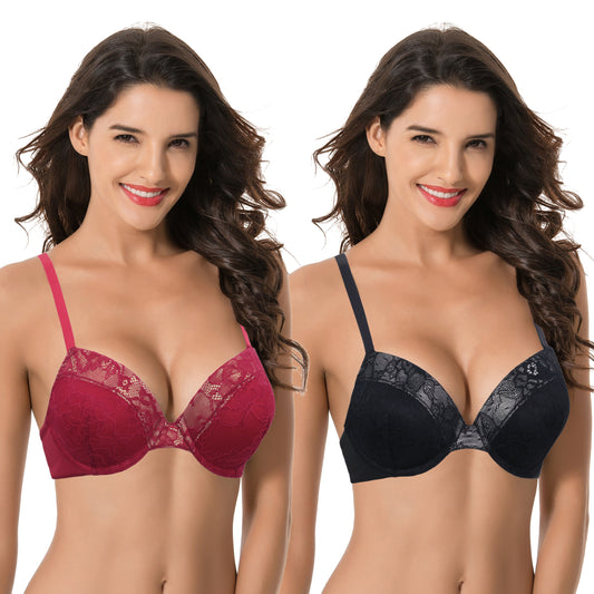 Women's Plus Size Add 1 and a half Cup Push Up Underwire Lace Bras