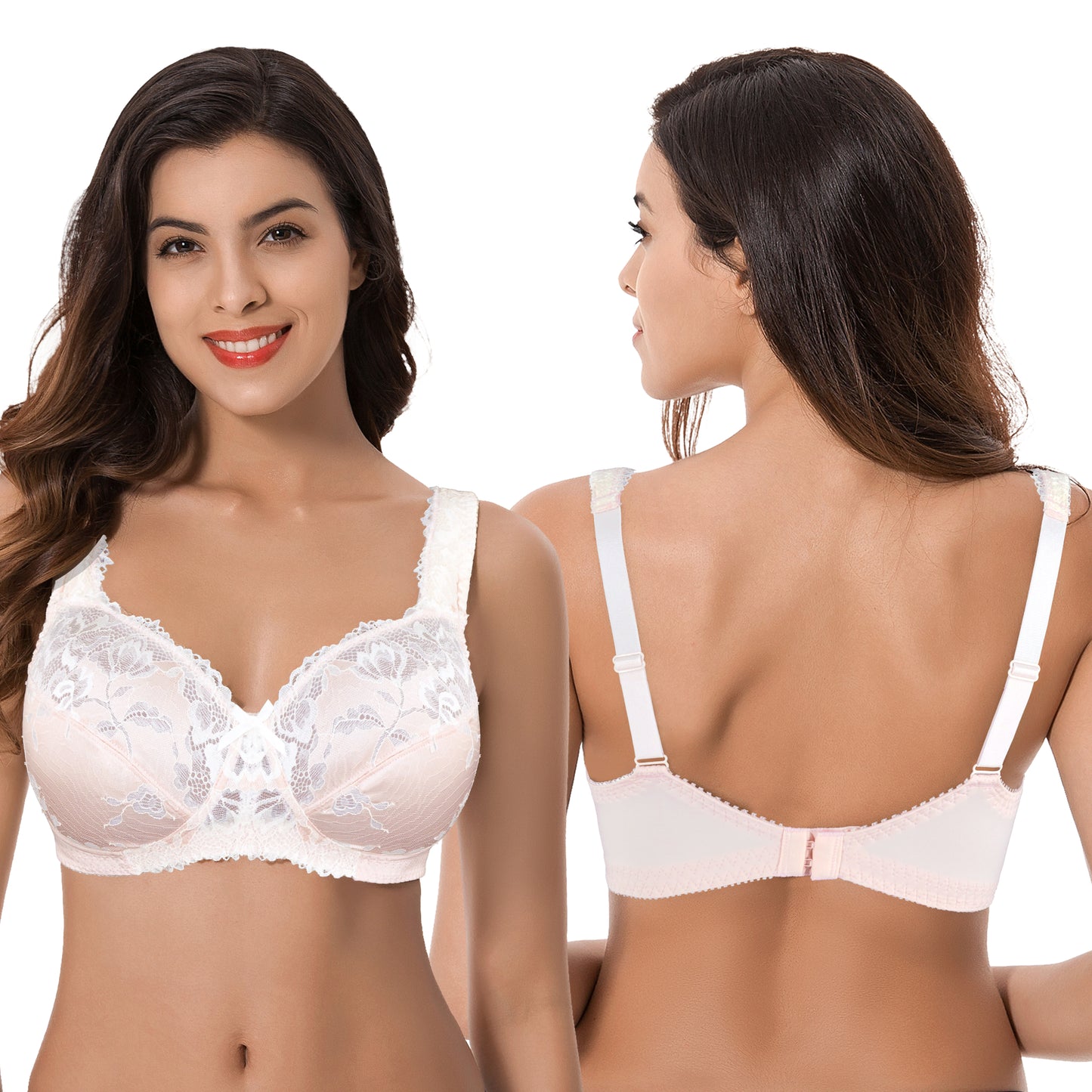 Women's Plus Size Minimizer Unlined Wirefree Lace Full Coverage Bras-2Pack